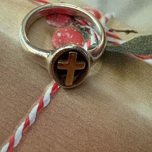 James Avery Retired Silver and 14K Gold Cross Ring Size 5 Hard to find!